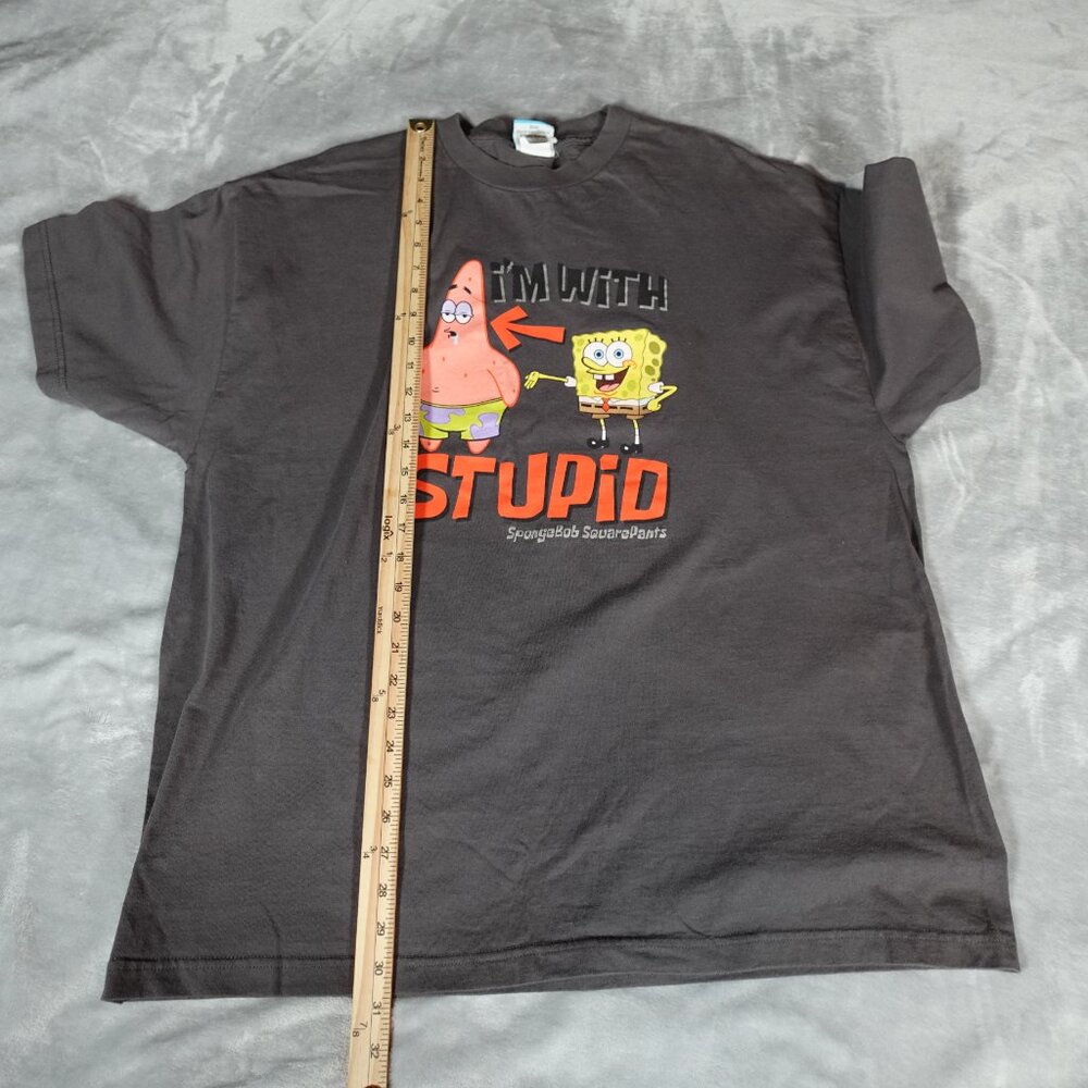 Vintage SpongeBob Im With Stupid T Shirt Mens 2XL Funny Gray 2002 Y2K - Picture 6 of 6